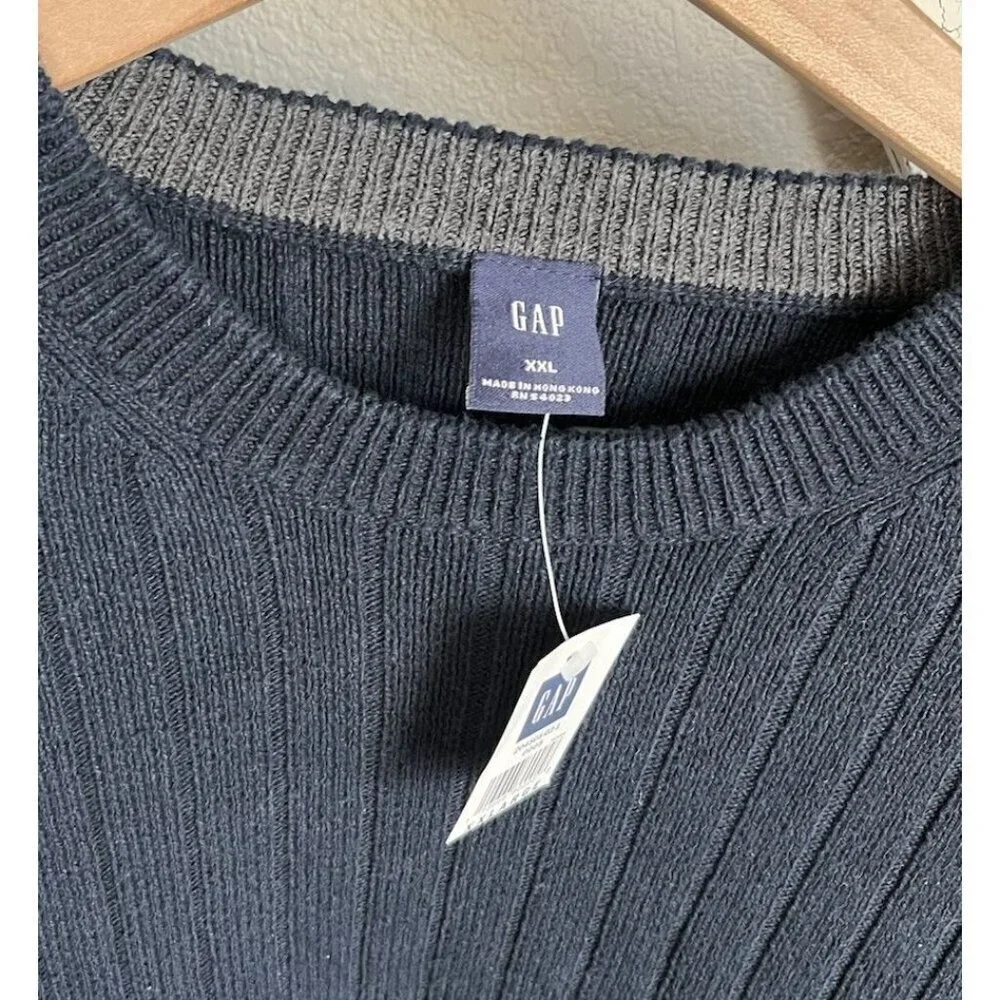 NWT! Vintage GAP Men's XXL Crew Neck Cotton Sweater Hong Kong - Navy Blue